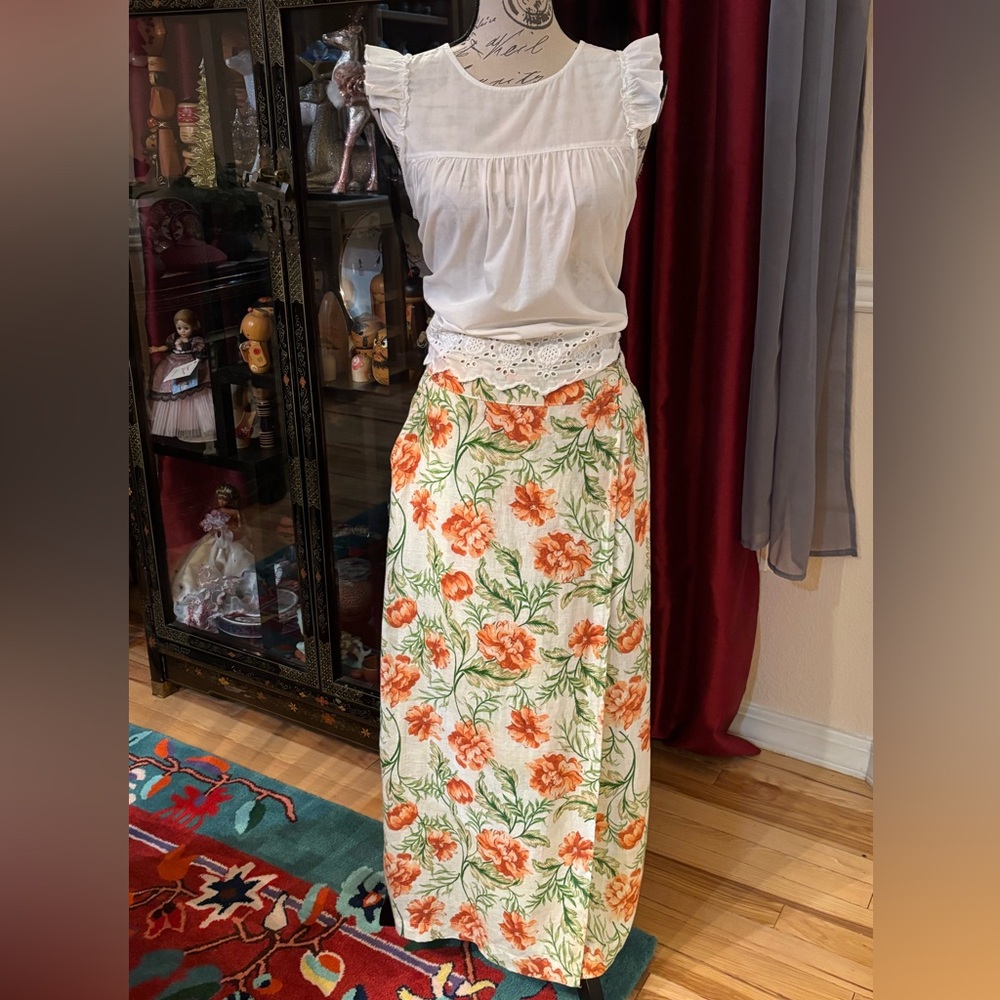 Joie Spring Floral 100% Linen Maxi Skirt